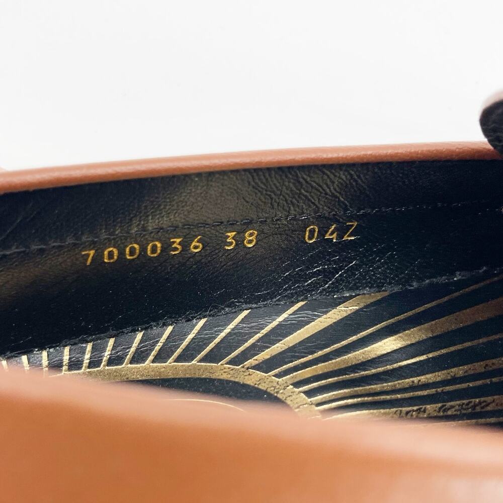 Gucci Cara Brown Pebbled Leather Gold Logo Hardware Loafers EU 38 - Picture 11 of 12